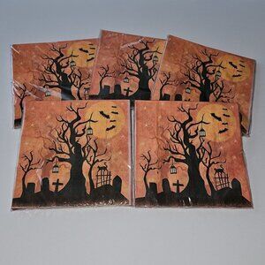 NEW 5 Packages Full Moon Halloween Napkins Lot Graveyard Tree Stars Bats Orange